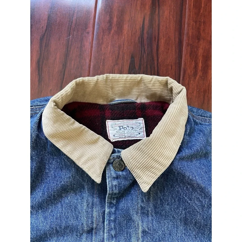 Polo Ralph Lauren Country Blanket Lined Chore Coat Denim Jacket Vintage Size L